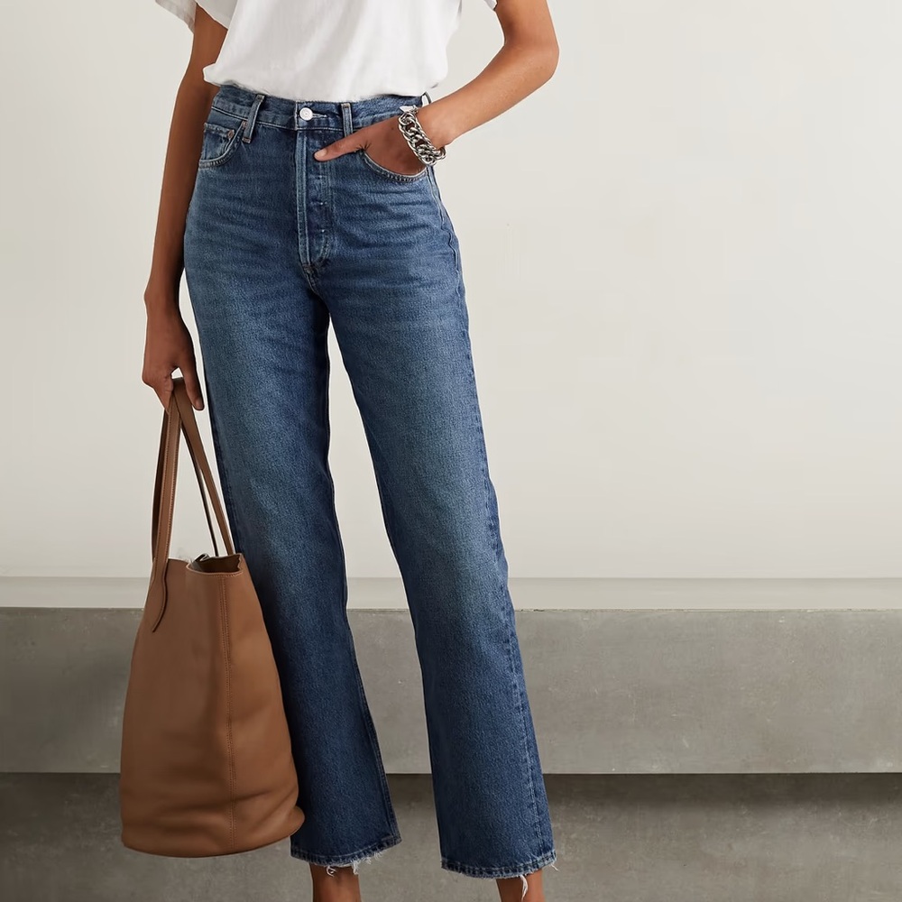 Agolde High-Rise Straight Leg Jeans in Blue Denim
